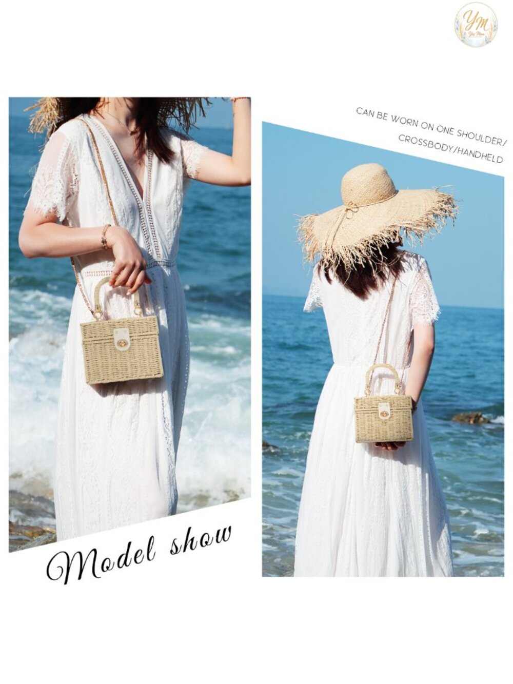 Handwoven Rattan Square Crossbody Bag Woven Straw Basket Purse Beach Tote - Picture 6 of 6